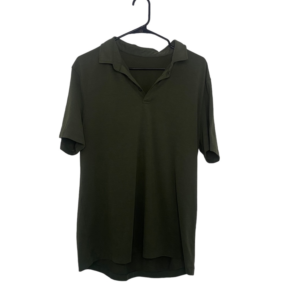 Lulu Lemon Men's Green Short Sleeve Polo Shirt Size L Measurements In Des.